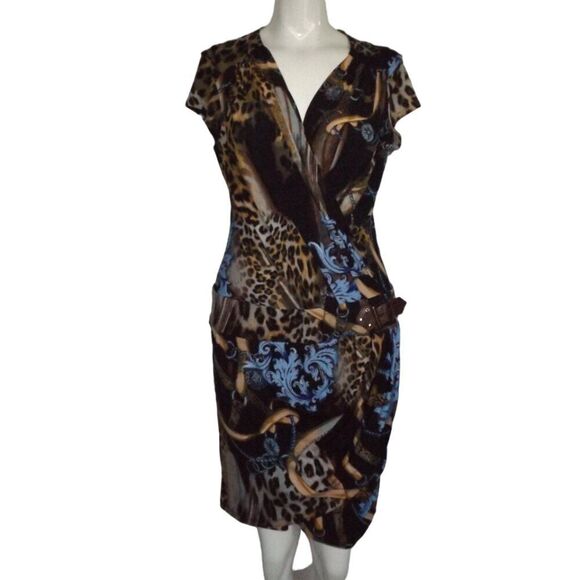 new CACHE Dress, M, Faux Wrap, Cap Sleeve, Leopard/Baroque/Lux print, Pullover - Picture 15 of 15